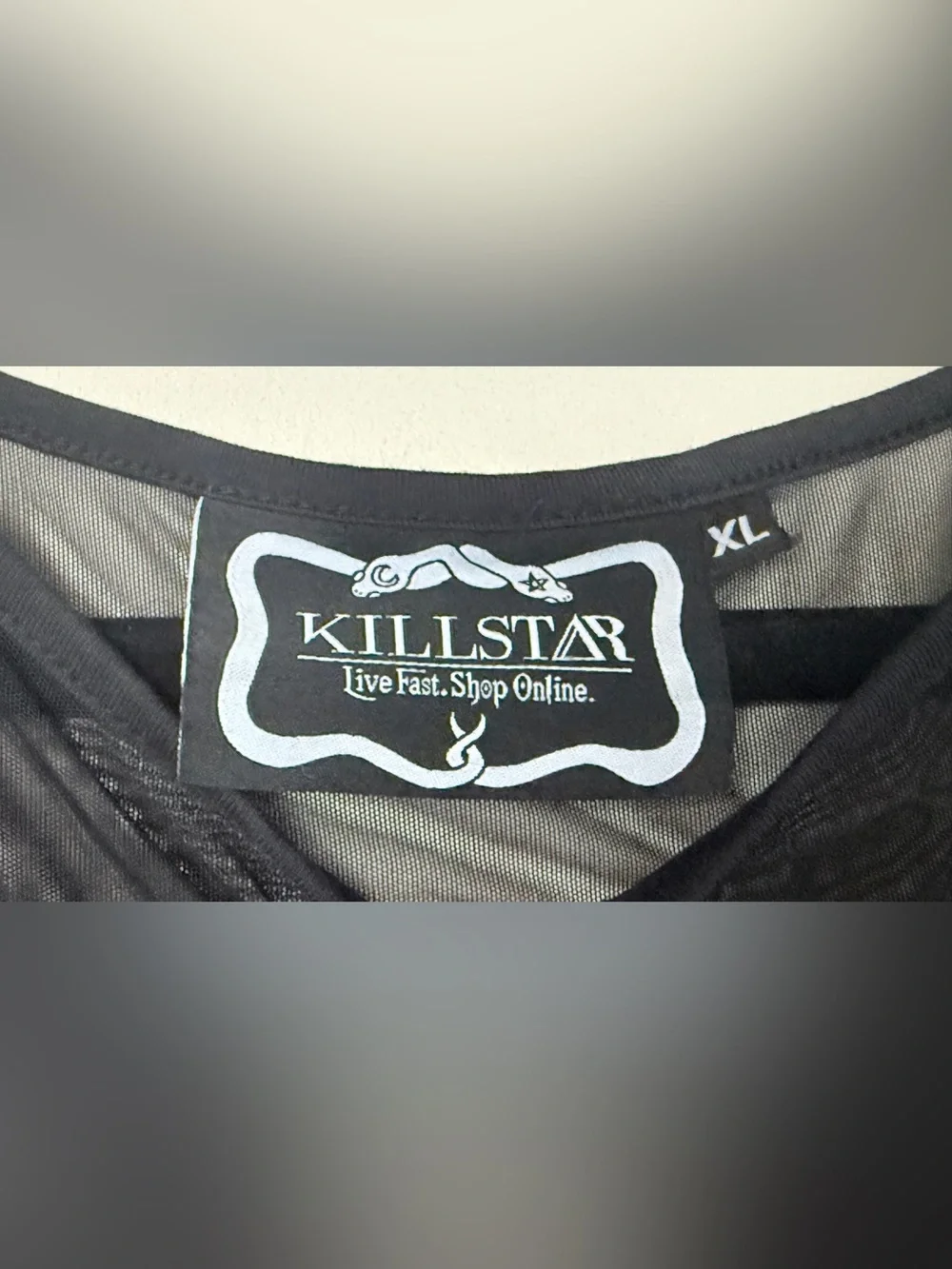 Killstar black print on black bodycon dress with mesh yoke - Picture 3 of 3